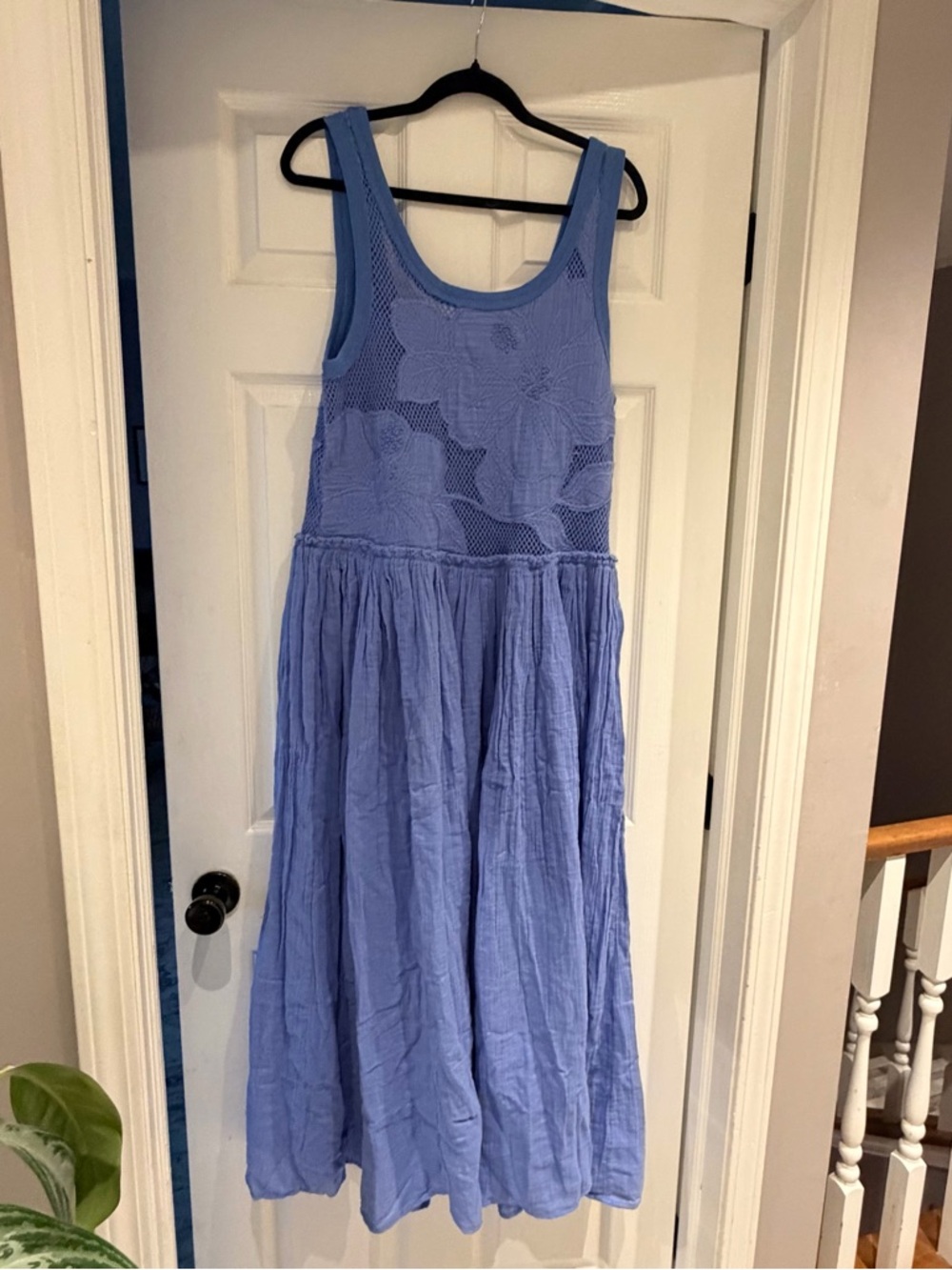 Free People Pearl Floral Maxi Dress Periwinkle Blue Sz M Boho Open Knit $198 - Picture 4 of 6